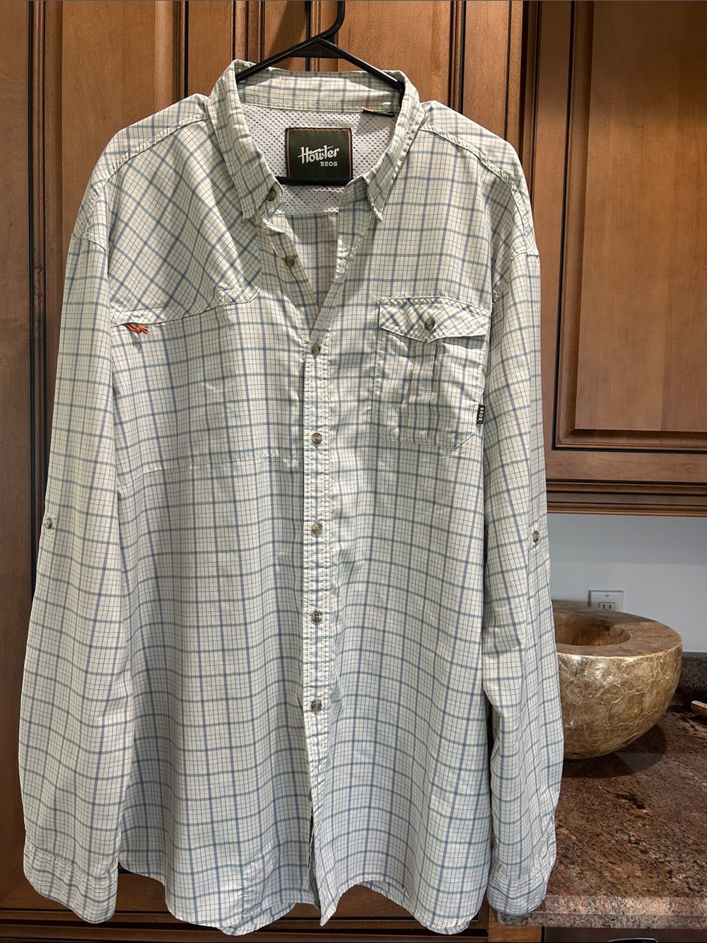 Howler Bros Men's Light Blue and White Plaid Button-Down Shirt